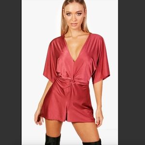 NWT boohoo Becca Knot Front Slinky Kimono Playsuit